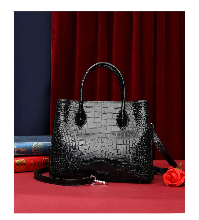 2023 New Designer Crocodile Leather Women Handbag Business Genuine Leather Lady Bag  Large Capacity Shoulder Crossbody Bag 40