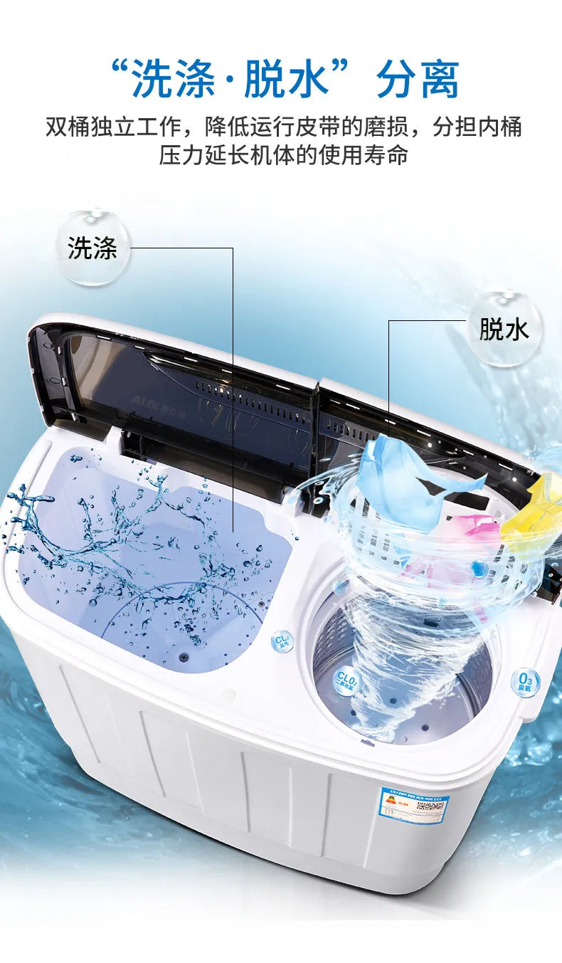 Tidesmit 5KG dual barrel semi-automatic washing machine side profile showing dual tub laundry controls and drain hose