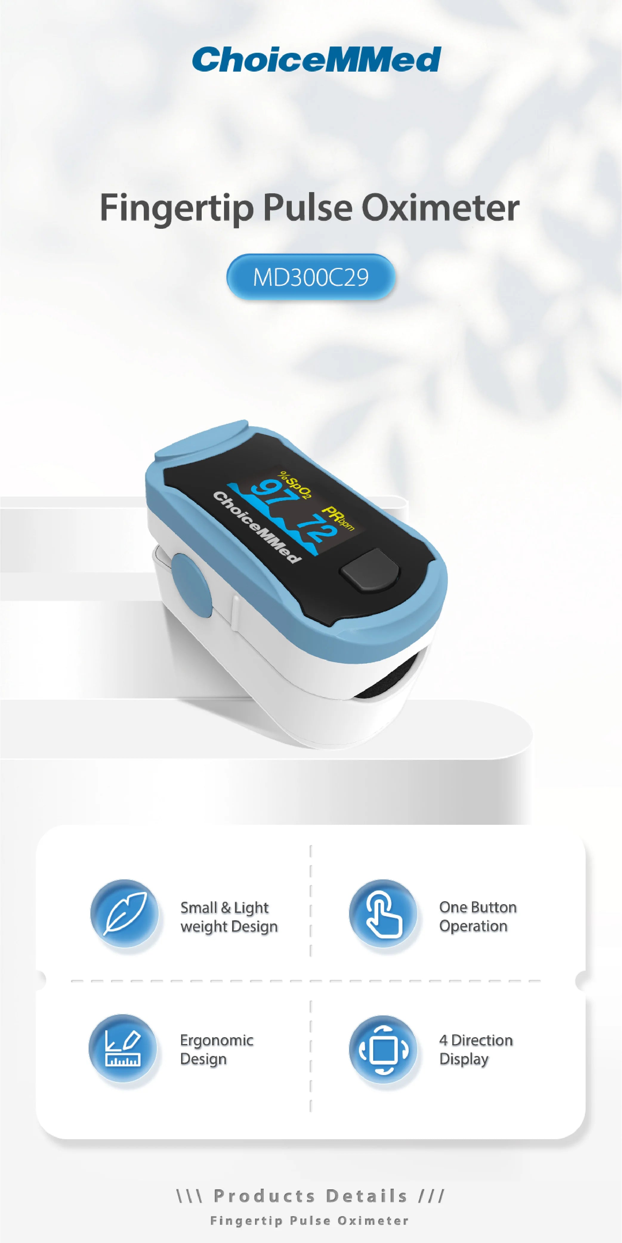 ChoiceMMed Dual Color OLED Finger Pulse Oximeter Fingertips SpO2 Mointor Pulse Oximetro Saturometro de oxigeno MD300C29