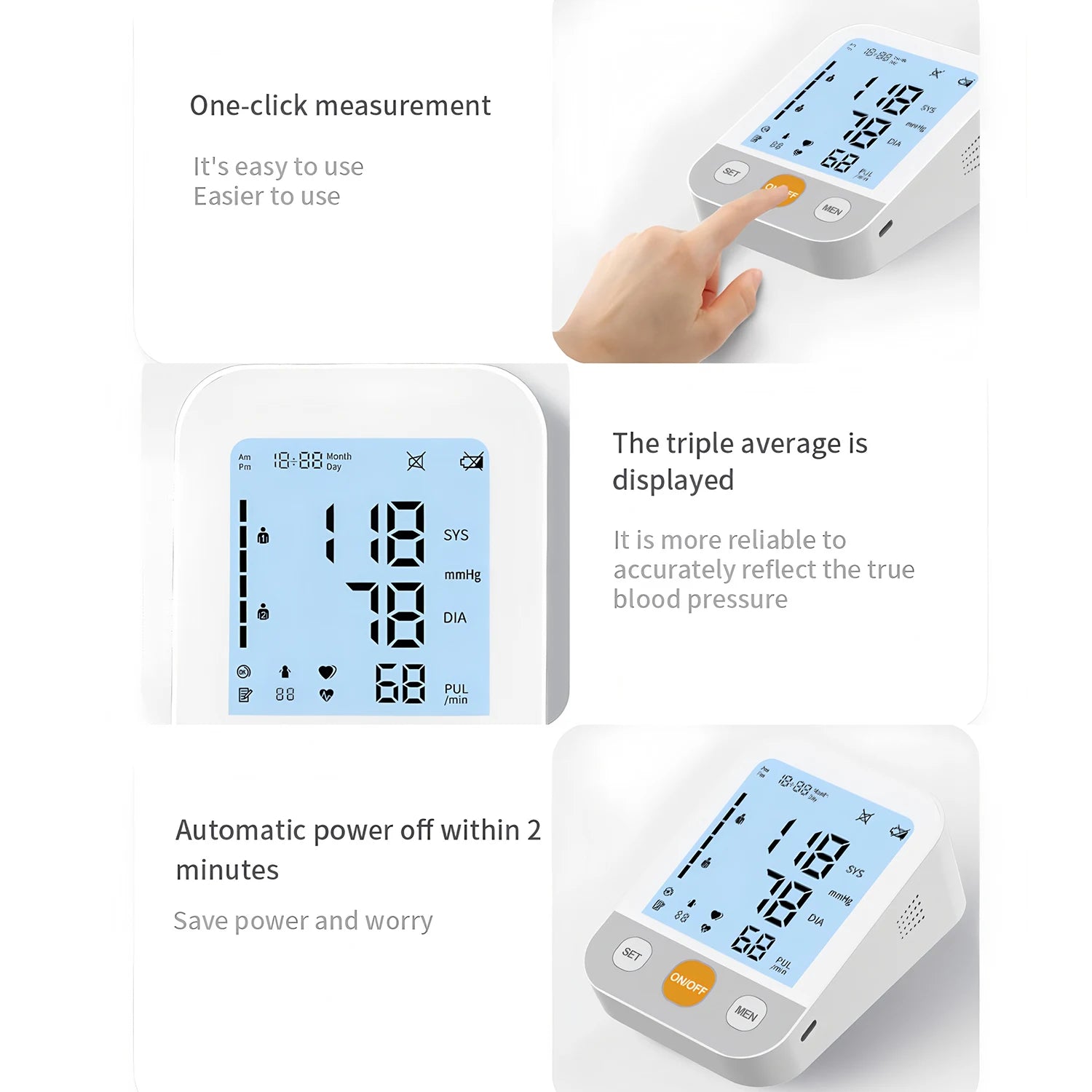 Blood Pressure Monitor Tensiometer Upper Arm Automatic Digital BP Measuring Device Pulse Heart Rate Monitor