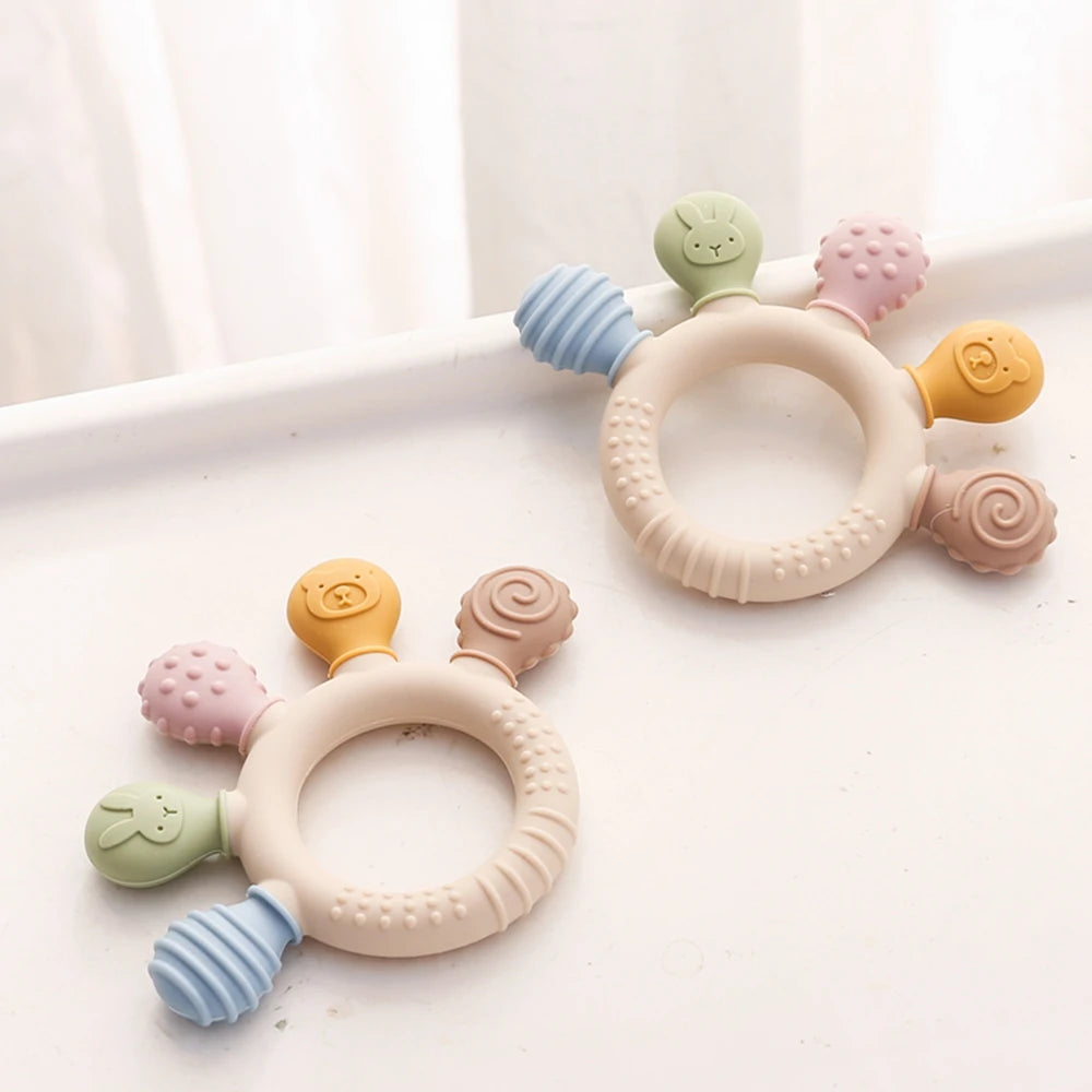 Silicone Baby Teether Toys 0-12Month Food Grade Toddlers Anxiety Teething Ring Sensory Toys Silicone Animal Soothing Accessories