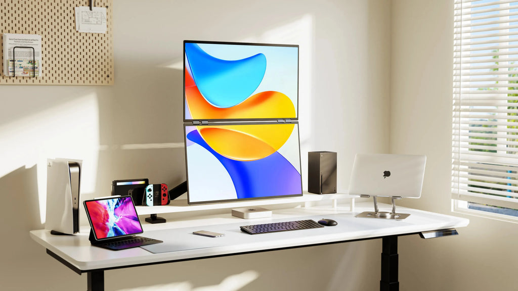 UPERFECT Delta Mega 23.8" 100Hz Dual Screen Stacked Computer Monitor With Speakers For Laptop Desktop PC MAC Phone Extended Play