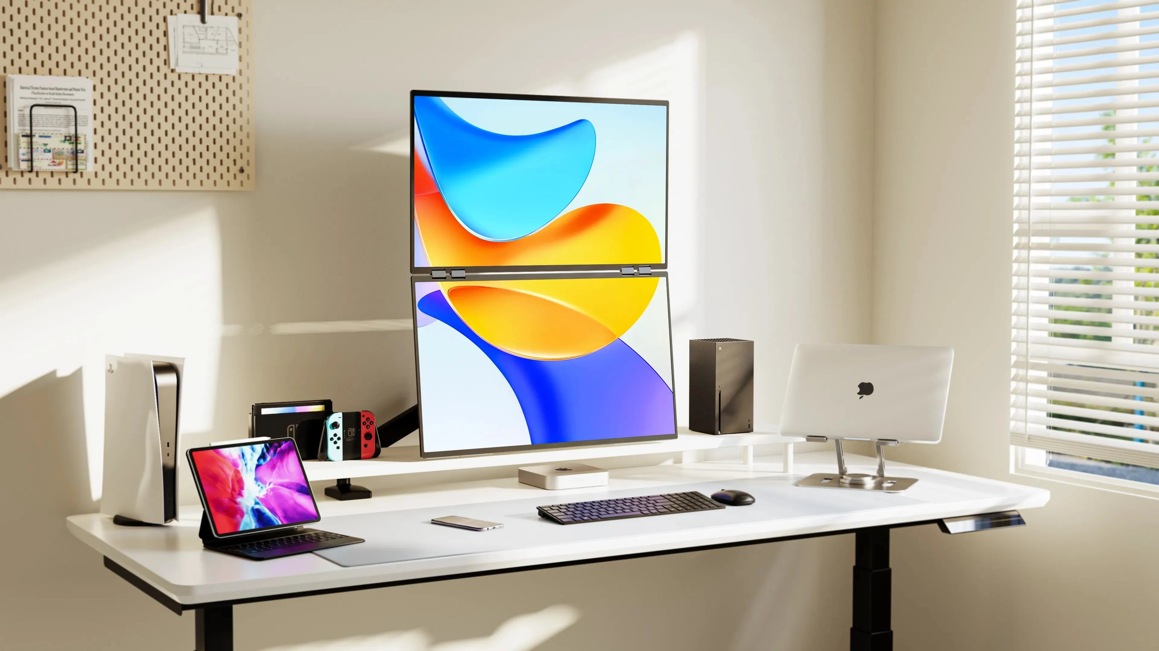 UPERFECT Delta Mega 23.8" 100Hz Dual Screen Stacked Computer Monitor With Speakers For Laptop Desktop PC MAC Phone Extended Play