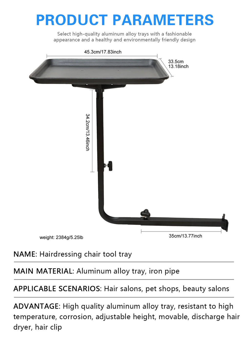 Salon Chair Tray 360 Rotation - Adjustable Black Storage Tray Massage Chairs Tidesmit