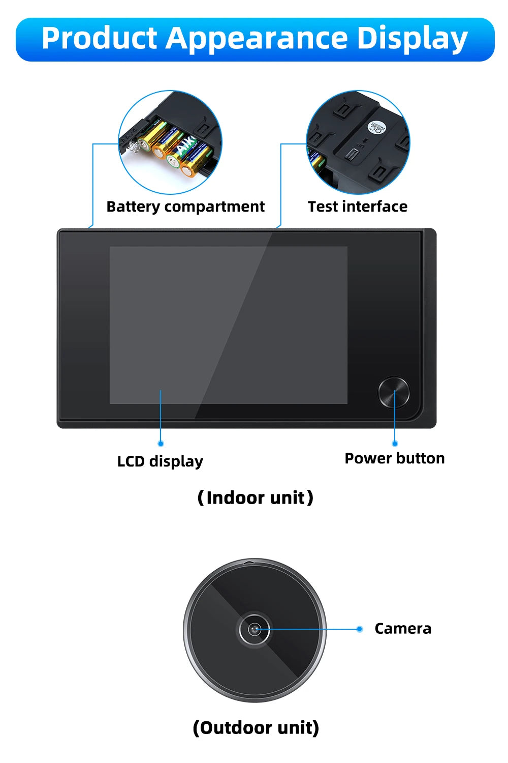 Elecpow 3.5 inch Peephole Video Doorbell Camera 120 Degree Angle Peephole Viewer Smart Home Outdoor Cat Eye Visual Doorbell
