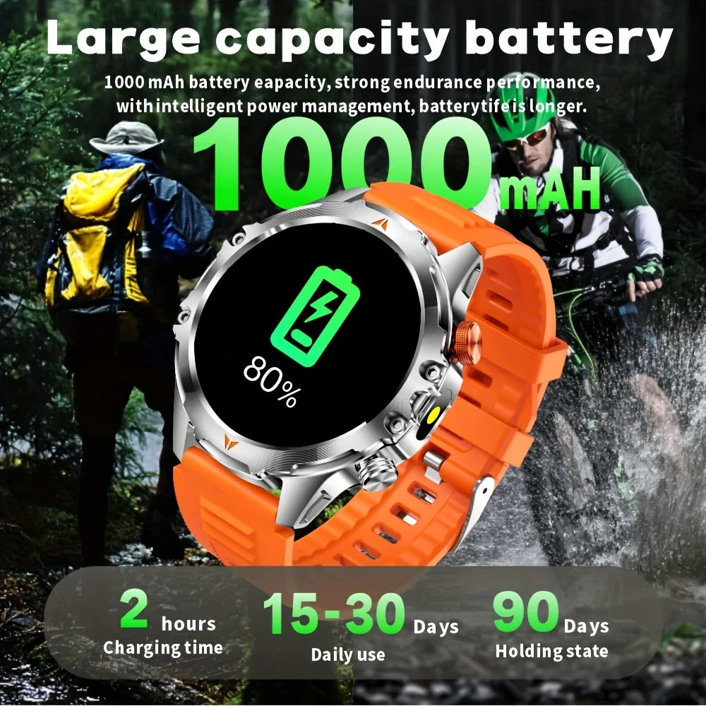 SENBONO Men's Smart Watch Amoled Display Bluetooth Call 1000mAh Compass Led Light IP68 Waterproof Sport Smartwatch For Men