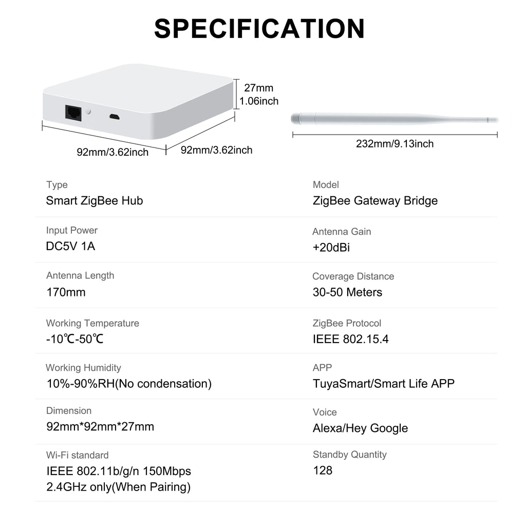Tuya ZigBee Gateway Hub with Antenna for Smart Home Automation Tidesmit