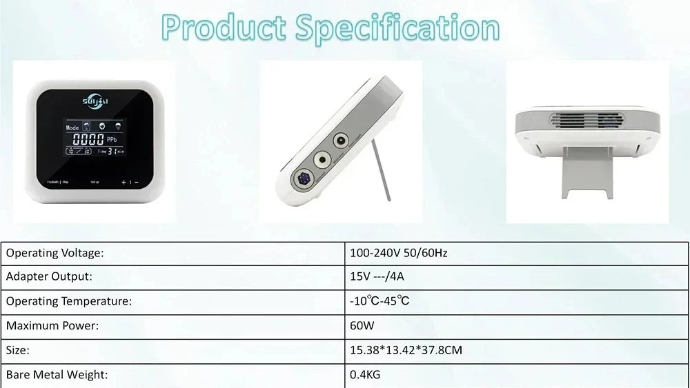 Ionic foot spa bath machine with digital display, control unit, and technical specifications for home health therapy.