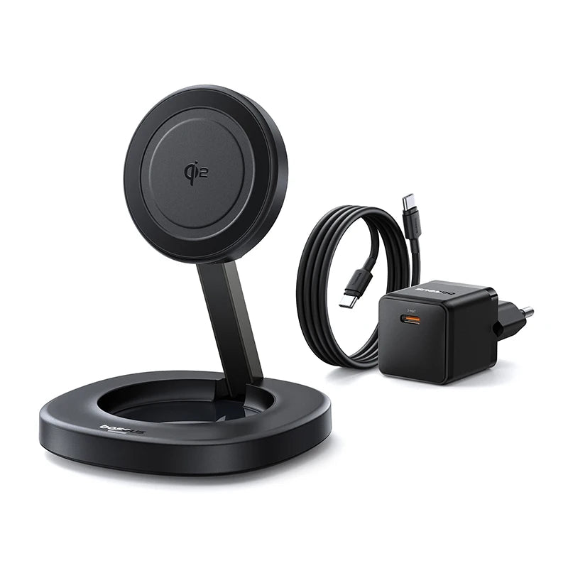 15W Magnetic Wireless Charger Stand, Foldable Qi2 for iPhone 16 Series Add 20W EU Plug China Mainland Tidesmit