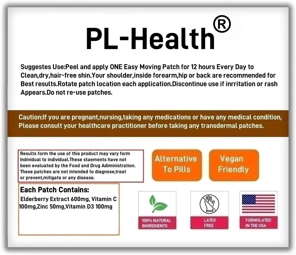 30 Patches Elderberry Transdermal Patches with Vitamin C & D3, and Zinc, for Men & Women - Immune Support
