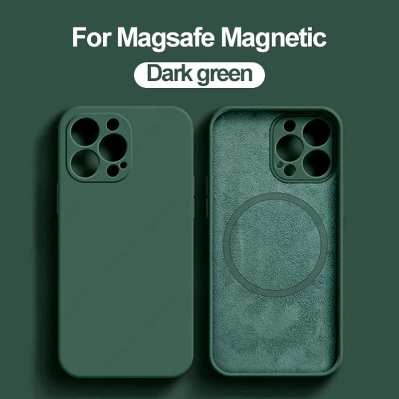Magnetic iPhone 15 Pro Max Case: Slim Fit Shock-Absorbing Liquid Silicone Dark Green Tidesmit