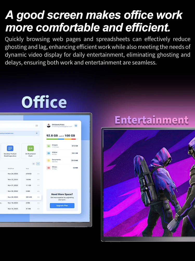 16" 2.5K 165hz 144hz Portable Monitor 1920*1200 16:10 100%sRGB 450Cd/m² Travel Gaming Display for Laptop Switch ps4 ps5 Xbox