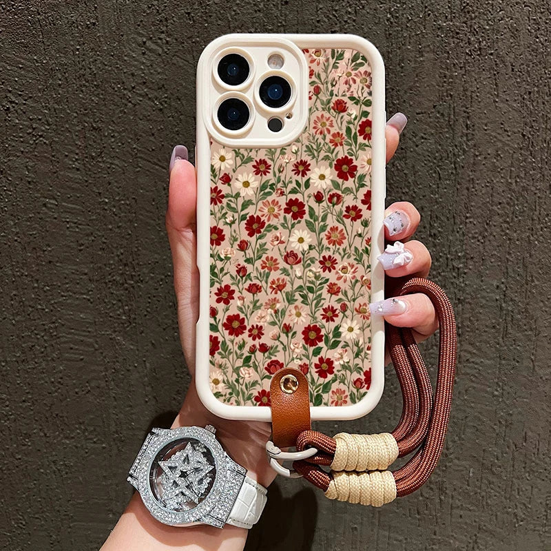 Flower Phone Case with Lanyard for iPhone 16 Pro Max - Shock-Absorbing Cover Tidesmit