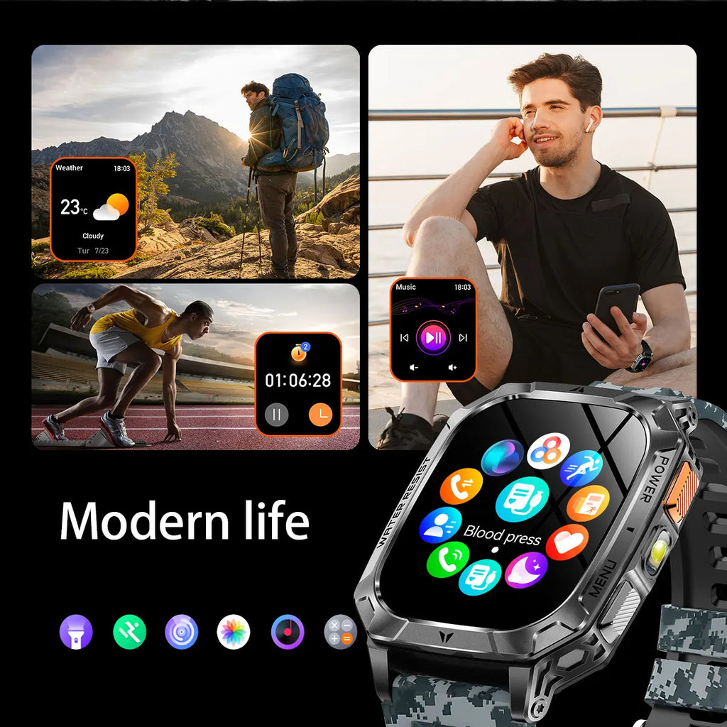 2026 New 1400mAh Big Battery Smart Watch Men Outdoor GPS Flashlight 10ATM Waterproof Bluetooth Call AMOLED HD Sports Smartwatch