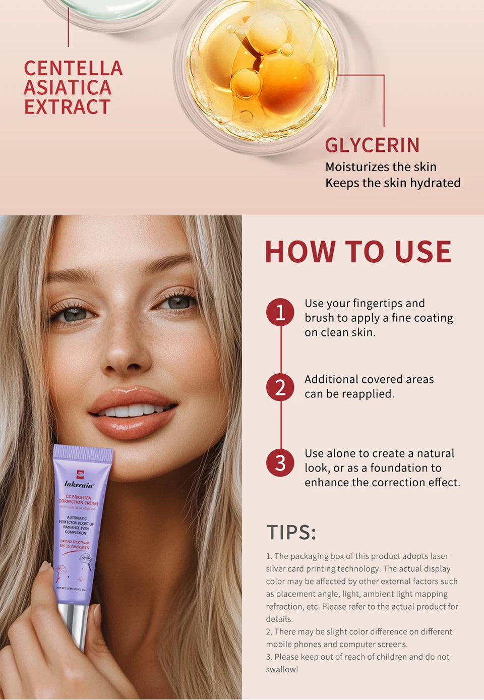 Tidesmit waterproof moisturizing CC cream face makeup texture detail view for long-lasting sweat-proof coverage