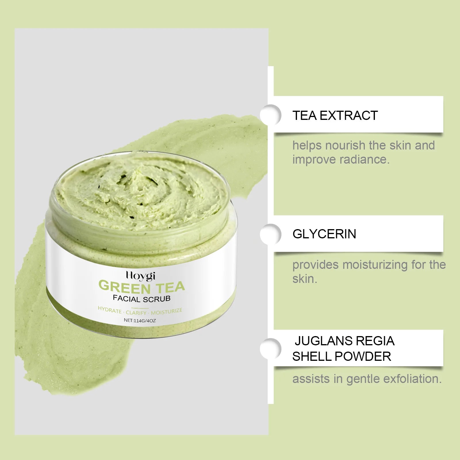 Green Tea Facial Scrub - Deep Pore Exfoliating Cleanser for Skin Care Scrubs Treatments Tidesmit
