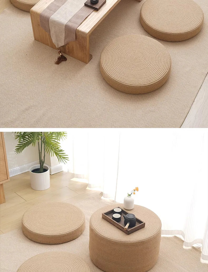 Cotton Thread Hand Woven Japanese Tatami Futon Breathable Comfortable Grass Woven Hemp Rope Floor Cushion Meditation Worship