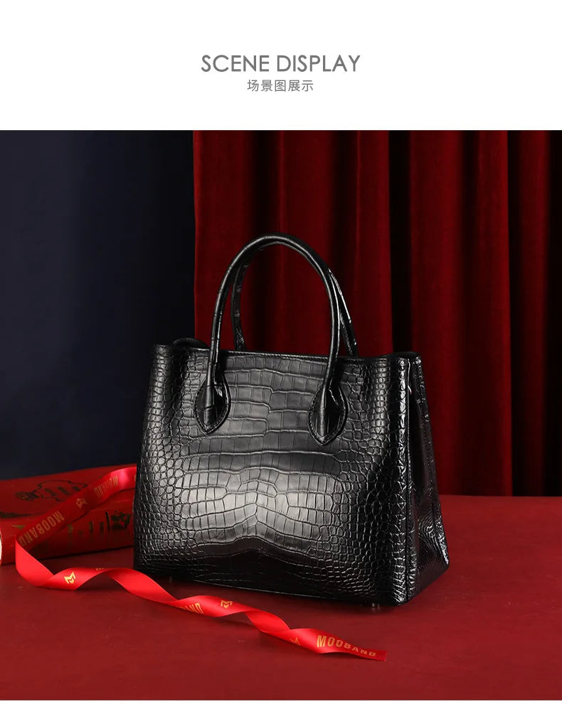 2023 New Designer Crocodile Leather Women Handbag Business Genuine Leather Lady Bag  Large Capacity Shoulder Crossbody Bag 40