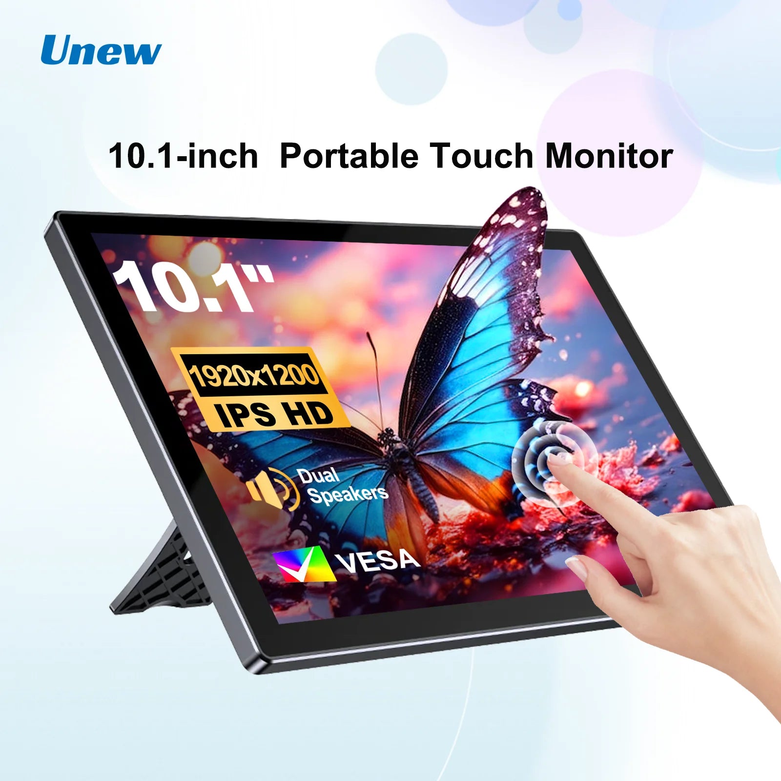10.1 inch Touch Portable Monitor 1920x1200 Screen IPS LCD 5-point Touchscreen Dual Speaker Type-C HDMI USB-C for Car Computer