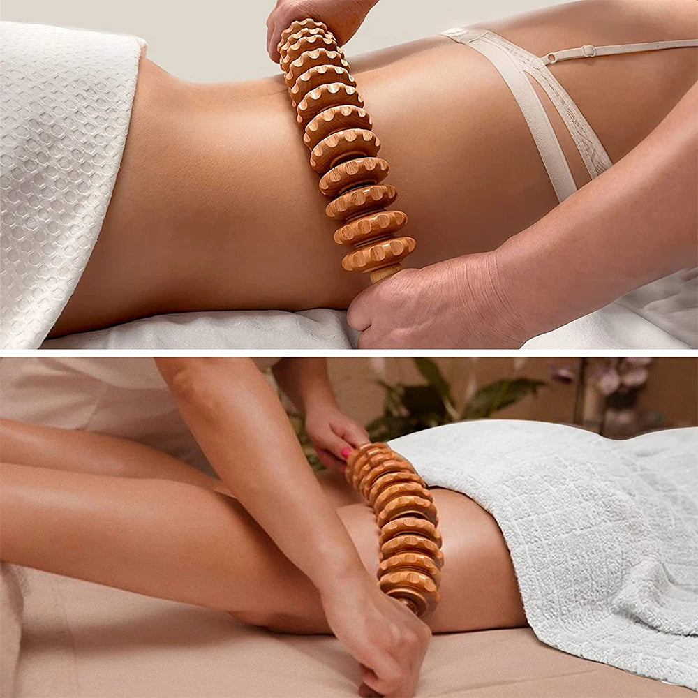 Wooden Lymphatic Drainage Roller - 12 Wheel Muscle Relief Tool Back Massage Instrument Tidesmit