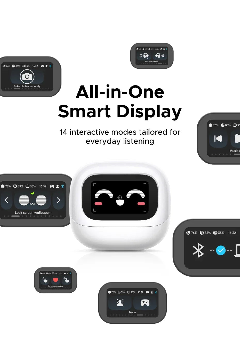 Tidesmit Wireless Earbuds with Smart LCD Screen Case - Black Tidesmit