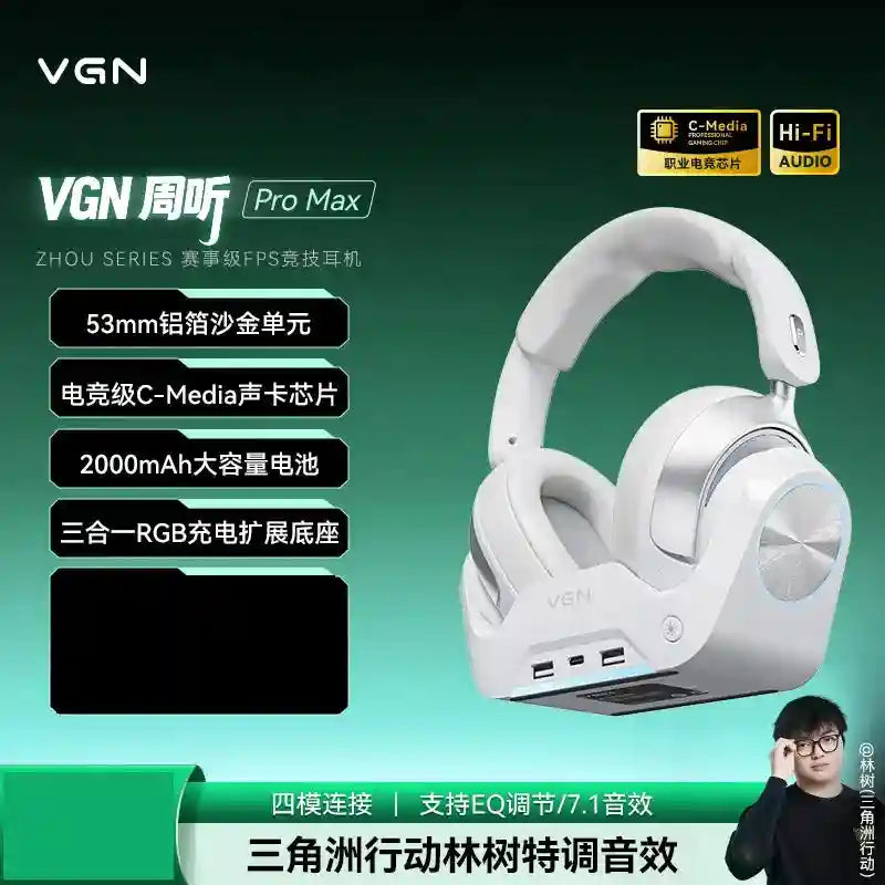 Wireless Gaming Headset with Active Noise Cancellation & Low Latency Pro Max White Tidesmit