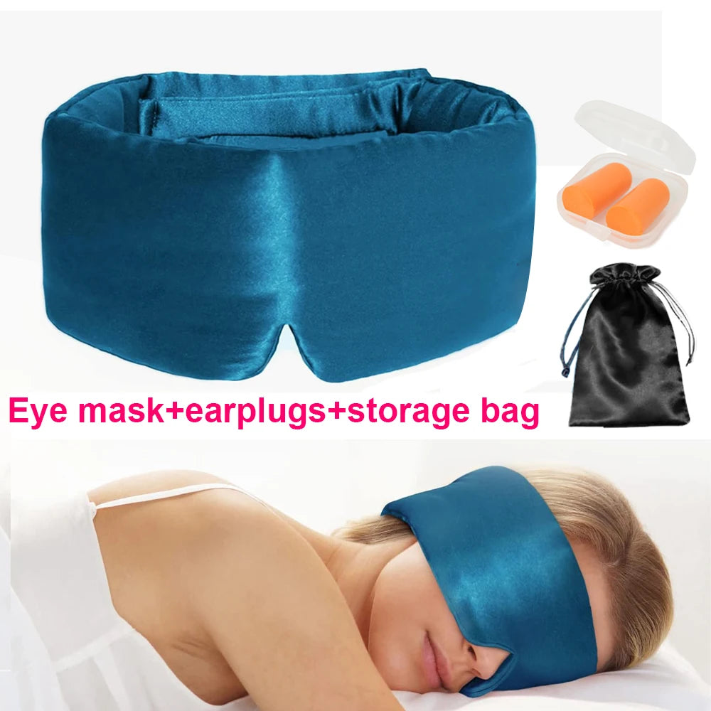 100% Mulberry Silk Sleep EyeMask+Sponge Earplugs,Sleep Mask Adjustable Headband Blocking Light Eyepatch for Travel&Nap Sleep