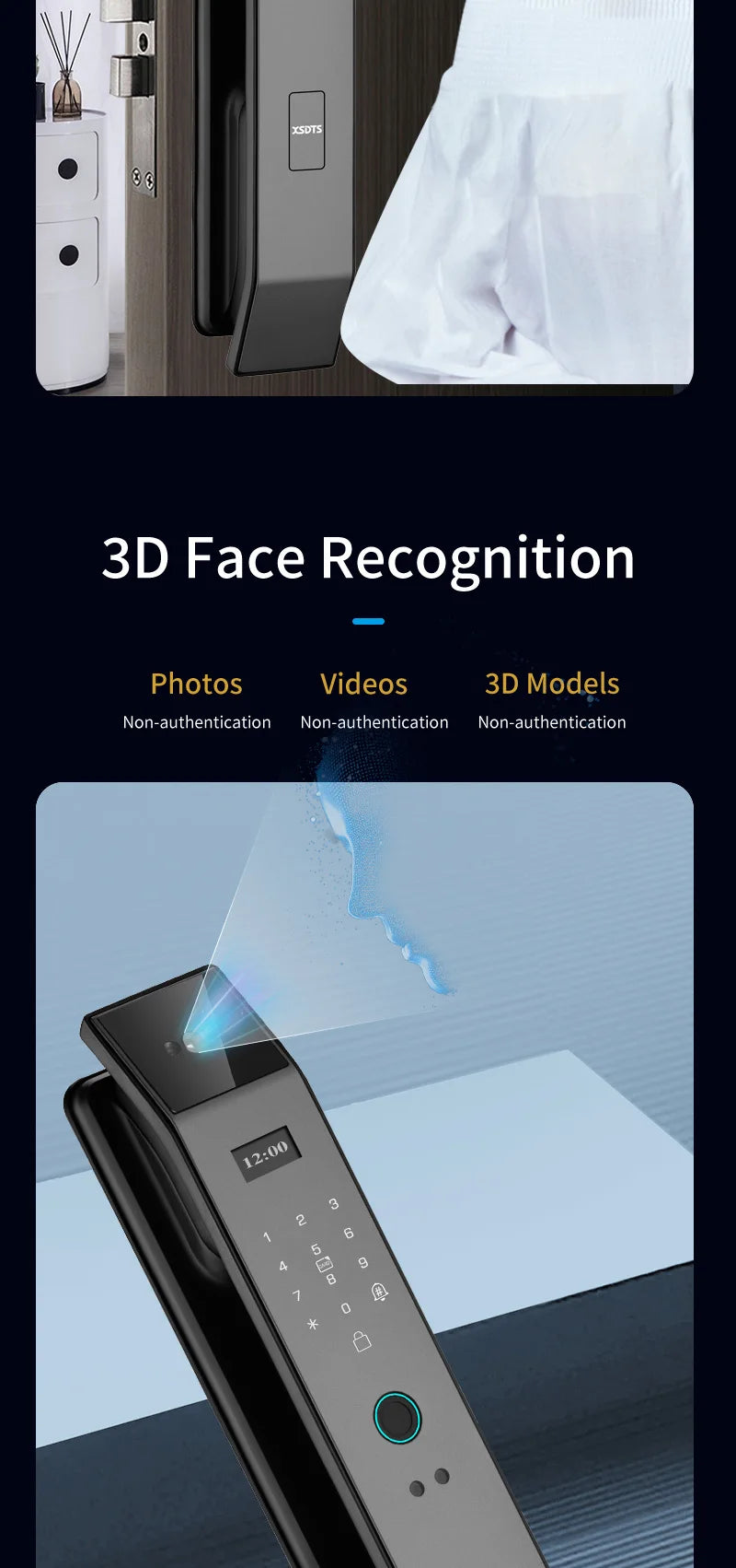 Tuya 3D Face Real-time Intercom Smart Door Lock Biometric Electronic Security Camera Intelligent Fingerprint Password Key Unlock
