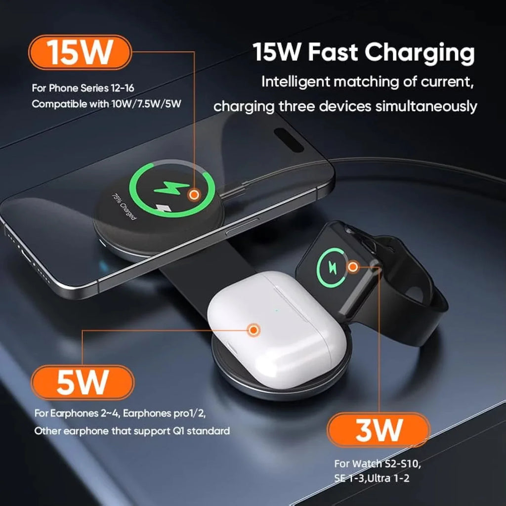 3-in-1 Wireless Charger | Qi Certified Foldable MagSafe Dock YW10 Tidesmit
