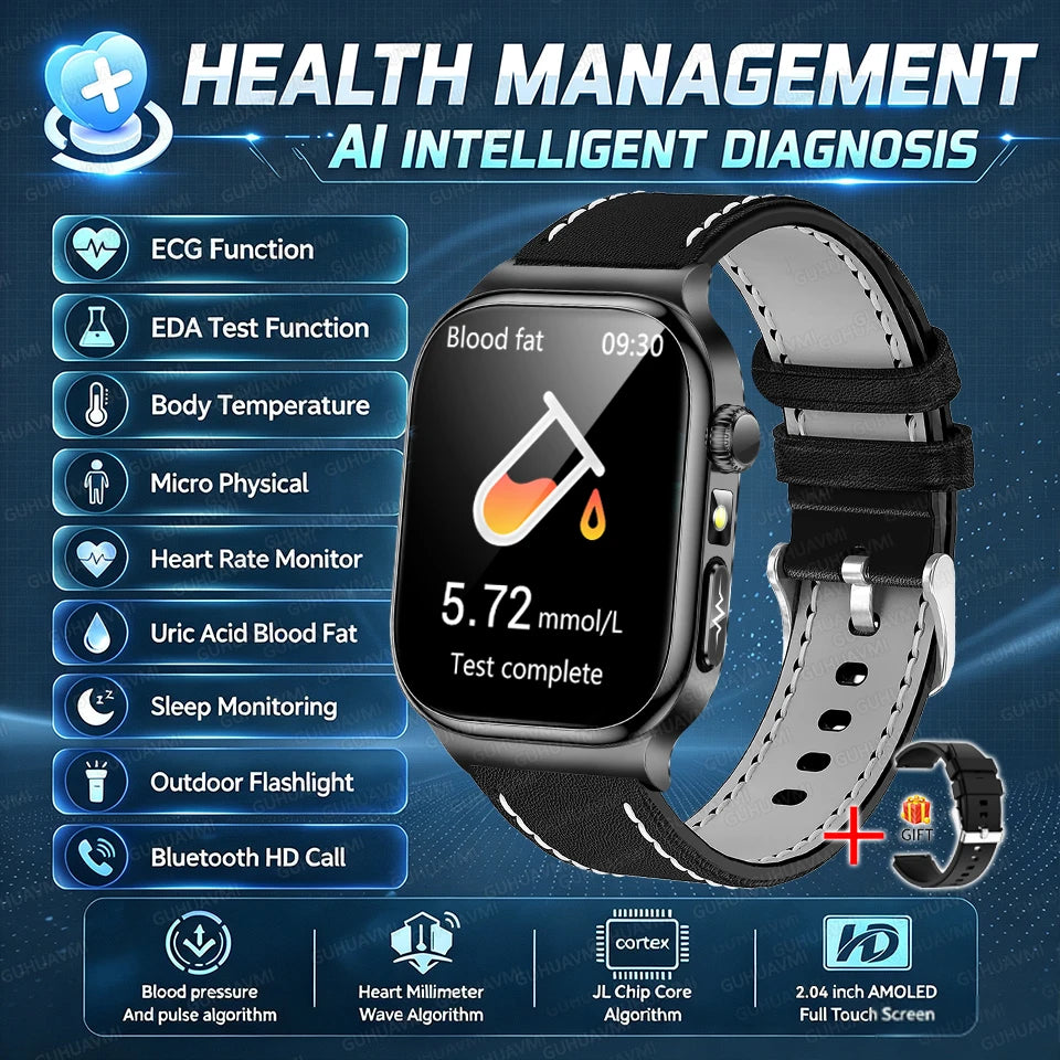 2026 New Accurate Diagnosis Smart Watch Body Fat ECG Blood oxygen BP Health Sport HD AMOLED Screen Call Smart Watches man woman