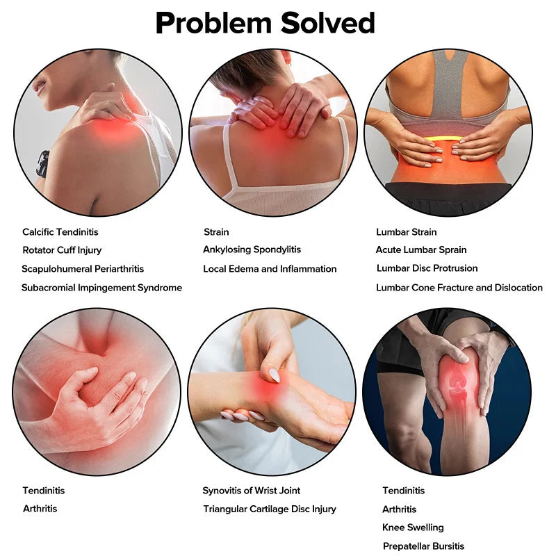 LED red light therapy belt for pain relief, showing 660nm and 850nm infrared treatment on shoulder, back, and knee.