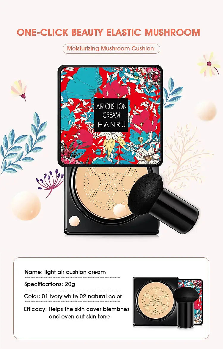 Tidesmit HANRU mushroom air cushion BB cream texture close-up for moisturizing lightweight face makeup coverage
