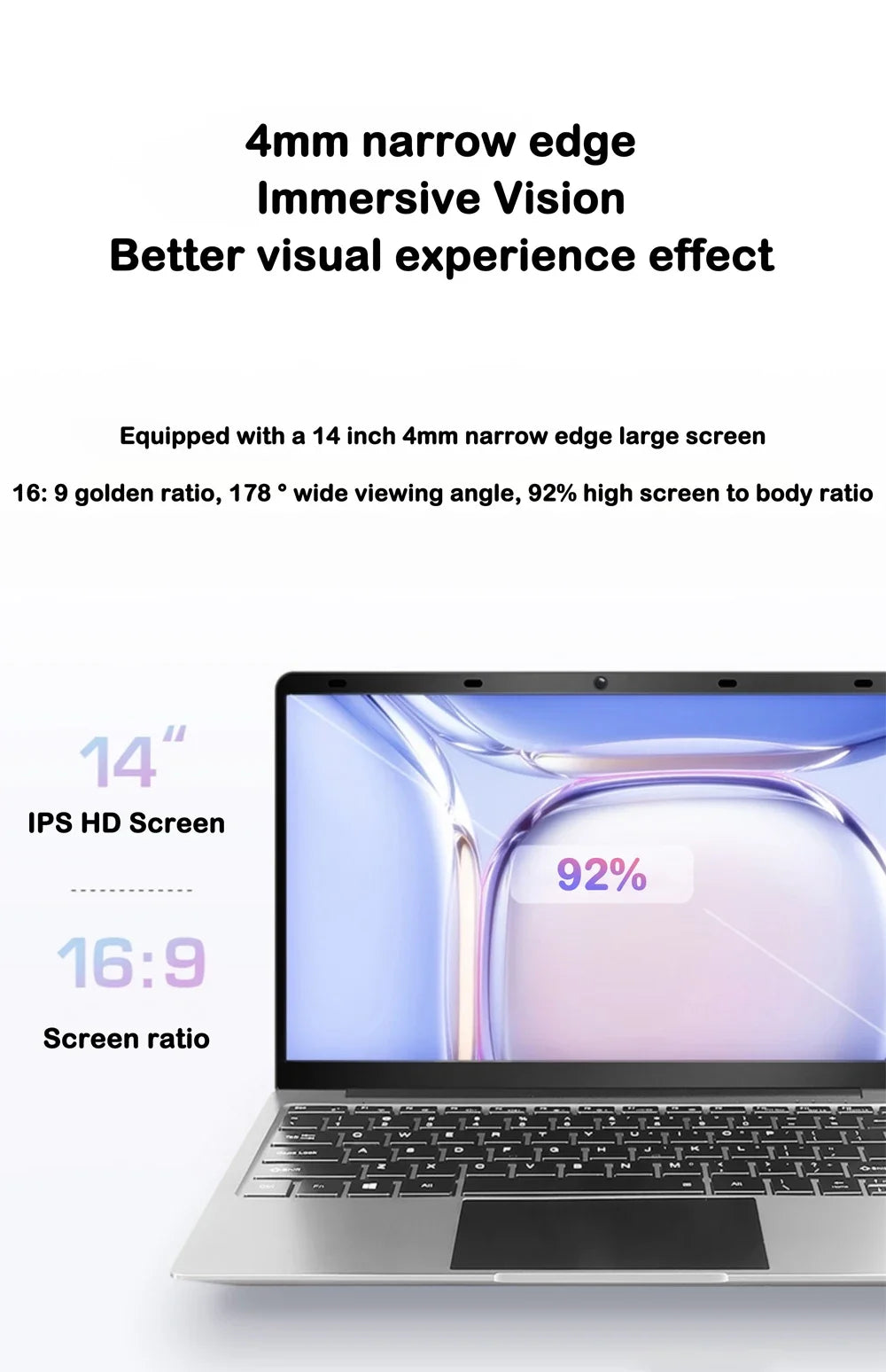 Cost Saving Home Office Stable Business Laptop 14.1 Inch 120Hz IPS Screen Intel 4405U 5000mAh 32GB 2TB SSD Backlit Keyboard