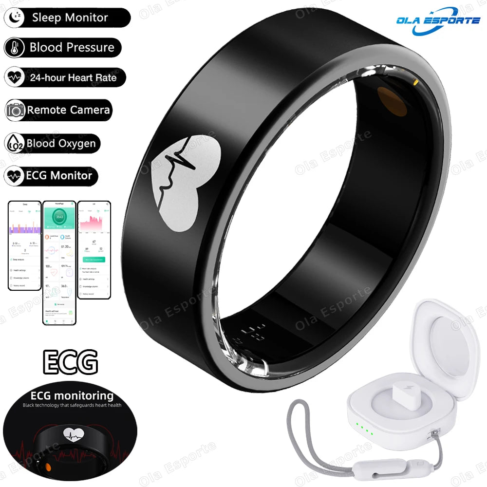 Smart Health Ring with Integrated Heart Rate & Blood Oxygen Monitor Black With Box Tidesmit