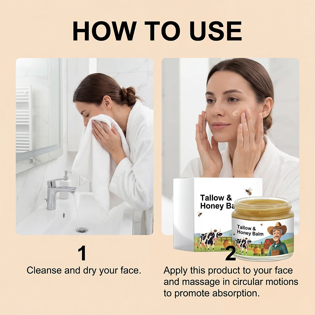 Hydrating Tallow & Honey Balm Skin Nourishing Smoothing Delicate Moisturizer to Improve Texture for Soft Firm Skin Daily Skincar