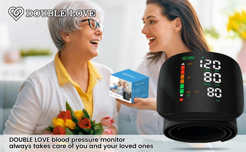 New LED Wrist Blood Pressure Monitor English Voice Broadcast Sphygmomanometer Tonometer BP Monitor Forehead Digital Thermometer