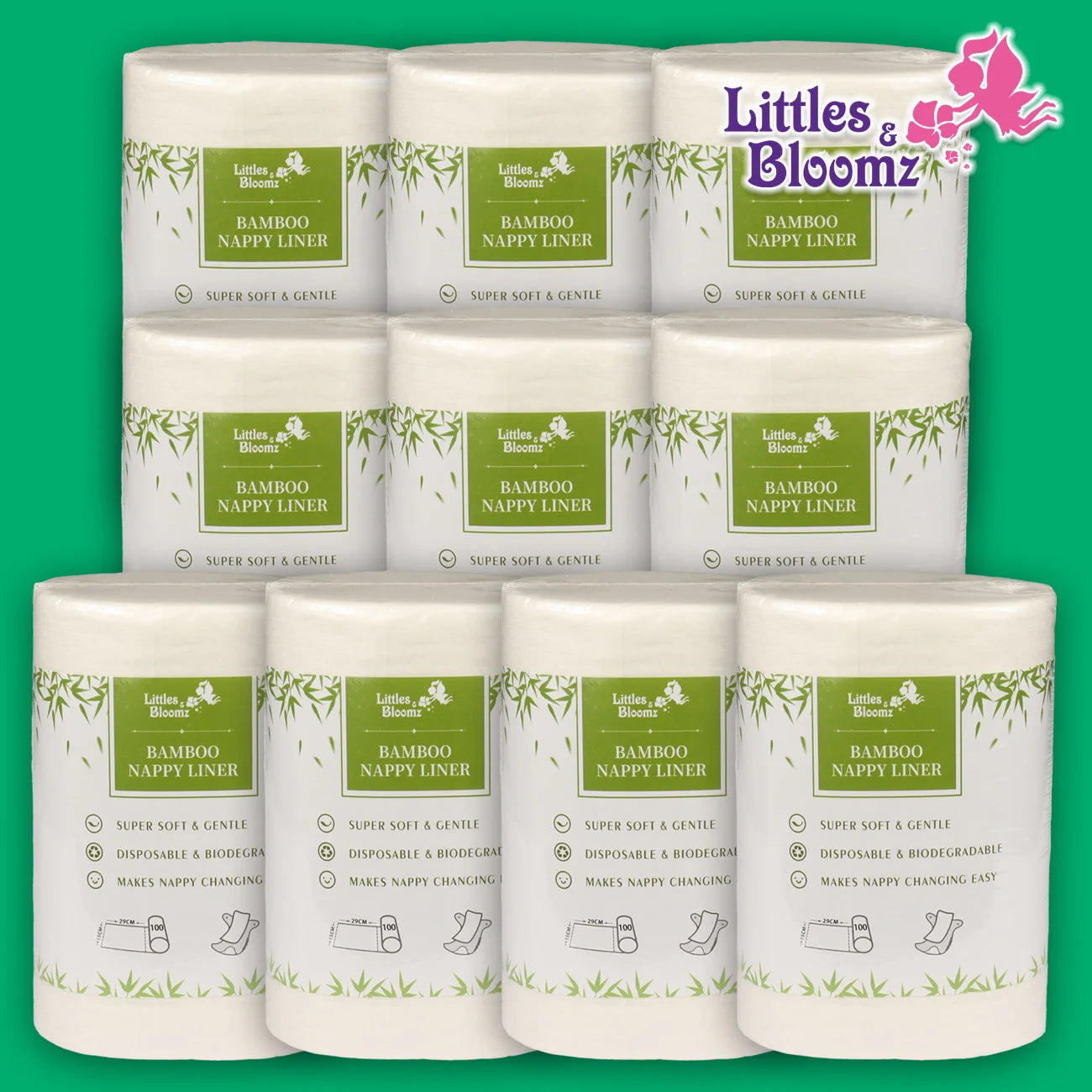 10PCs 100% Biodegradable & Flushable Nappy Liners Cleaning Diaper Insert Cover Wipes one set for 4 Rolls Bamboo Liners one set