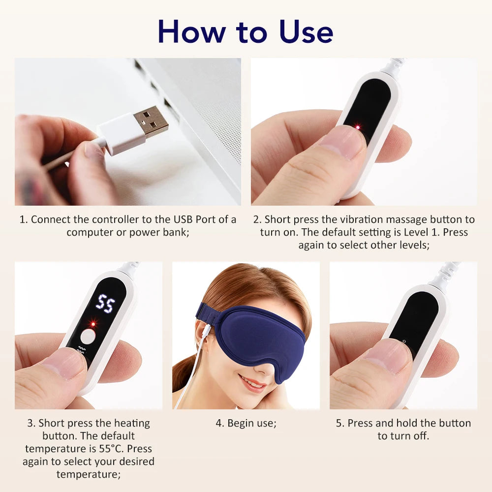 USB Charging Heated Eyemask Vibration Massage for Dry Eyes Relieve Eye Fatigue Warmth Sleep Shading Office Home Travel Eye Mask