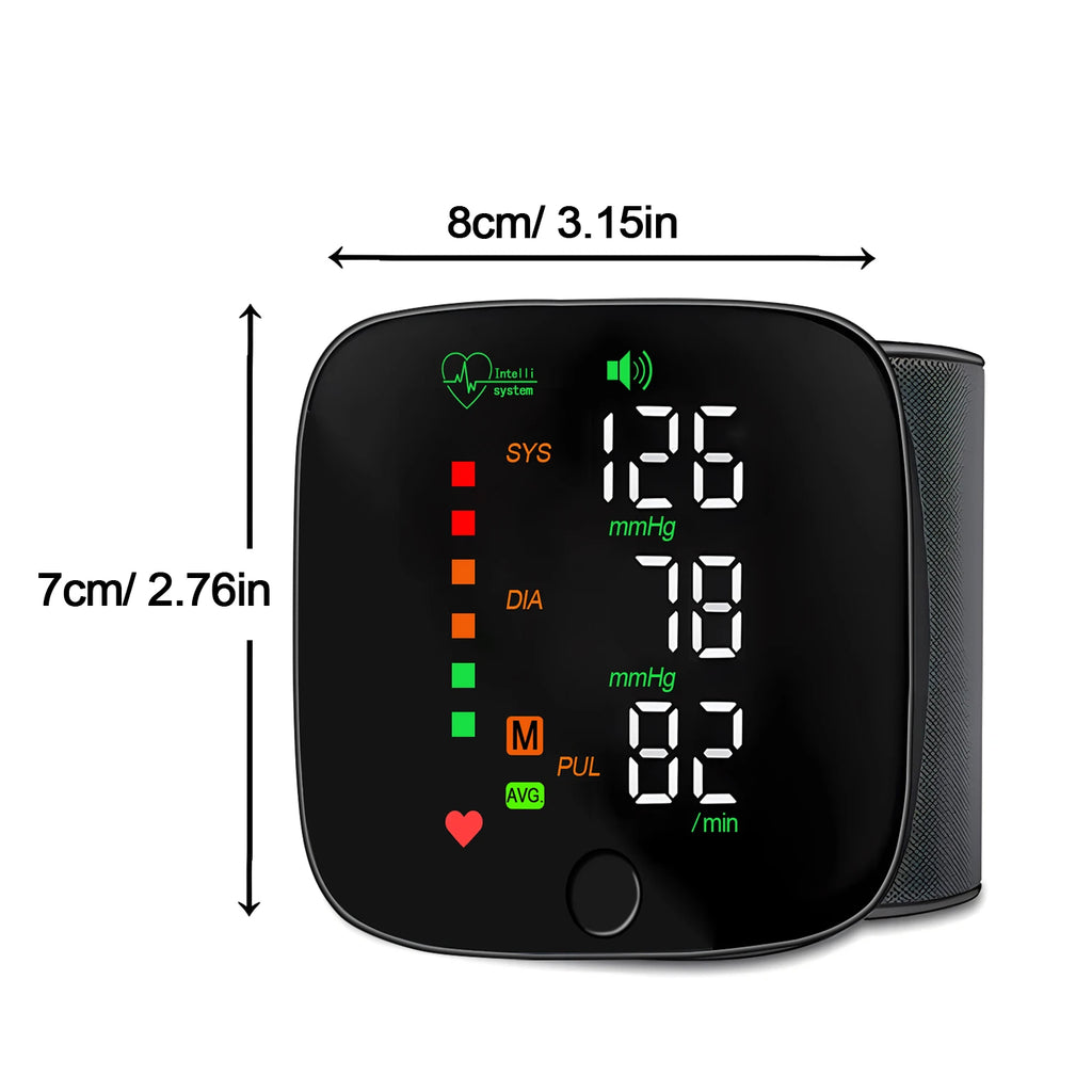 Rechargeable Wrist Blood Pressure Monitor Medical Tensiometro Health Sphygmomanometer Tonometer Heart Rate USB LED Display