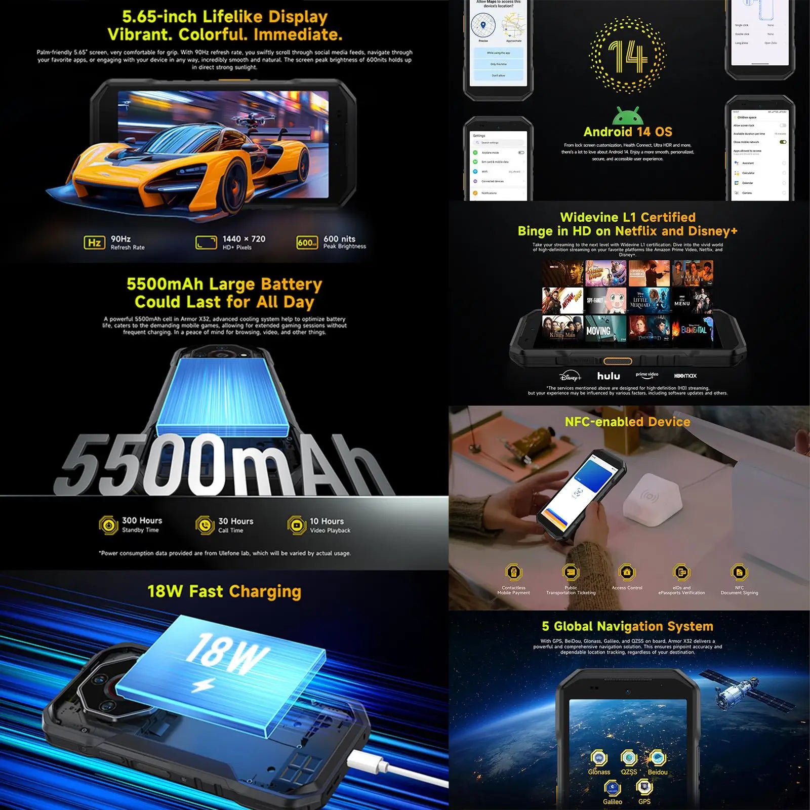 Ulefone Armor X32 Rugged Phone 6GB+128GB Night Vision 5.65 inch Global Version Android 14 MediaTek Helio G91 4G NFC Smartphone