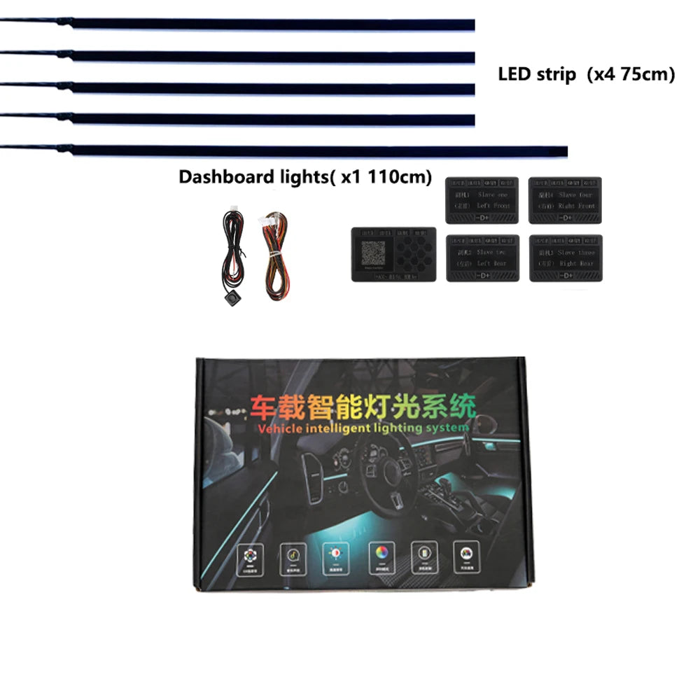 Car Ambient Lighting Kit | 213 Color LED Strip Interior by Tidesmit 6 in 1 Tidesmit