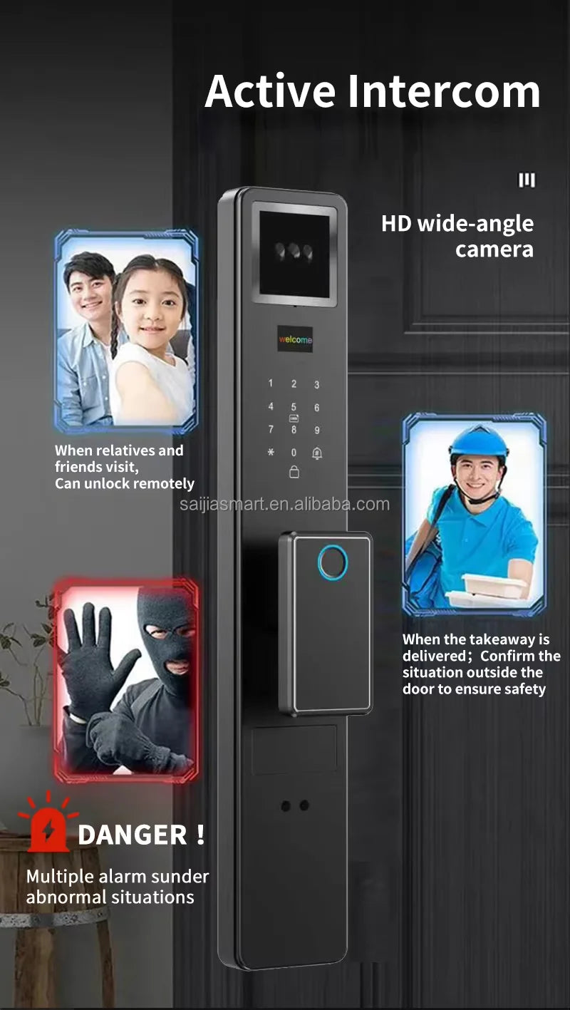 3D Face Recognition Tuya Video Intercom Security Fingerprint Card Unlocking Smart Home Camera Door Lock 9 Languages