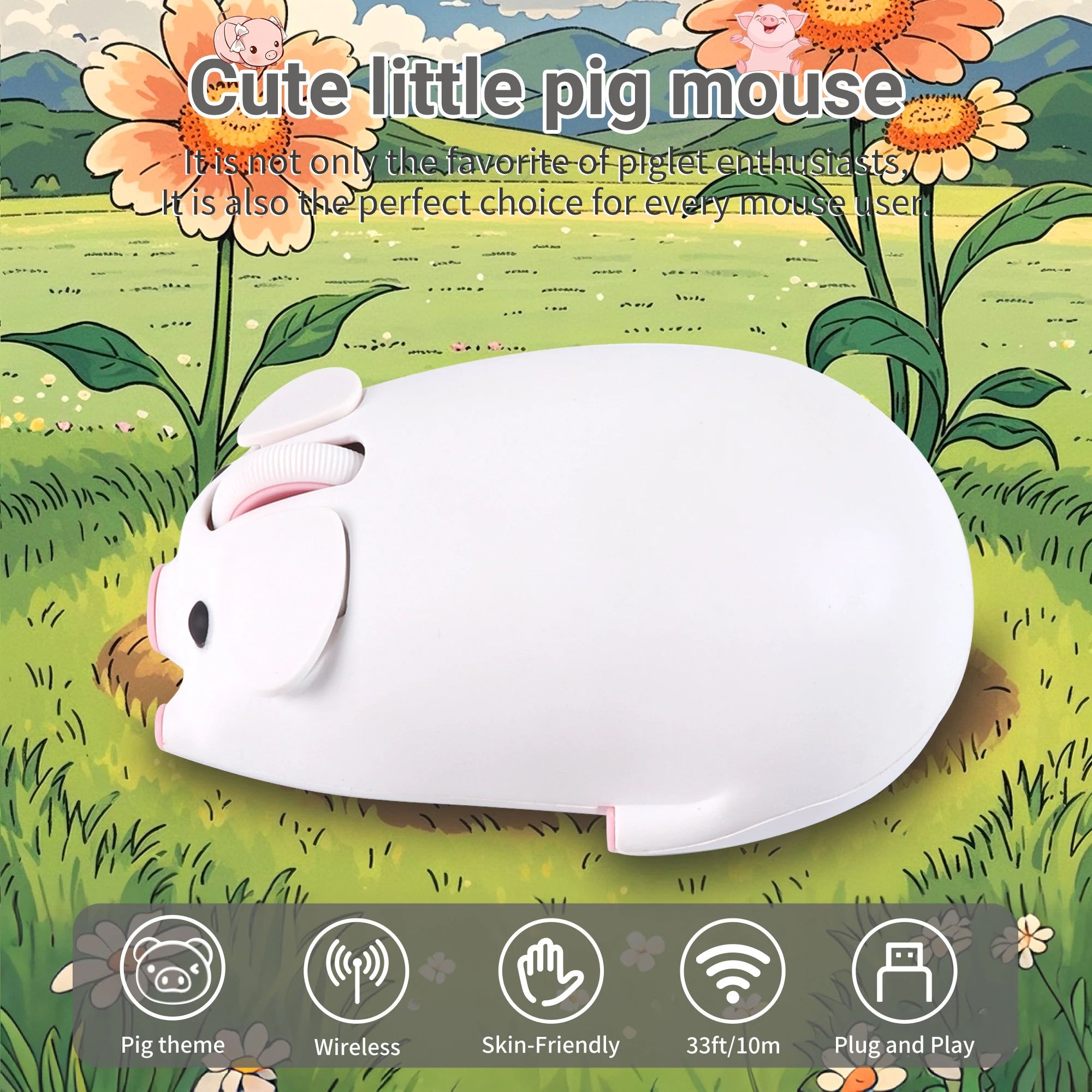 Cute 3D Little Pig Wireless Mouse 2.4G Bluetooth Dual-mode Silent For Women Office Laptop PC