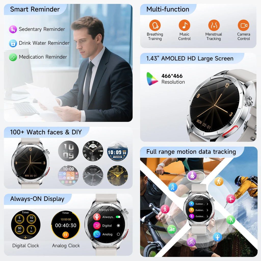 Marsyu AI-GPT Nursing Grade Health Smart Watch Body Fat Uric Acid ECG+PPG Body Fat BP HD Call Sports Smart Watch For Men Women