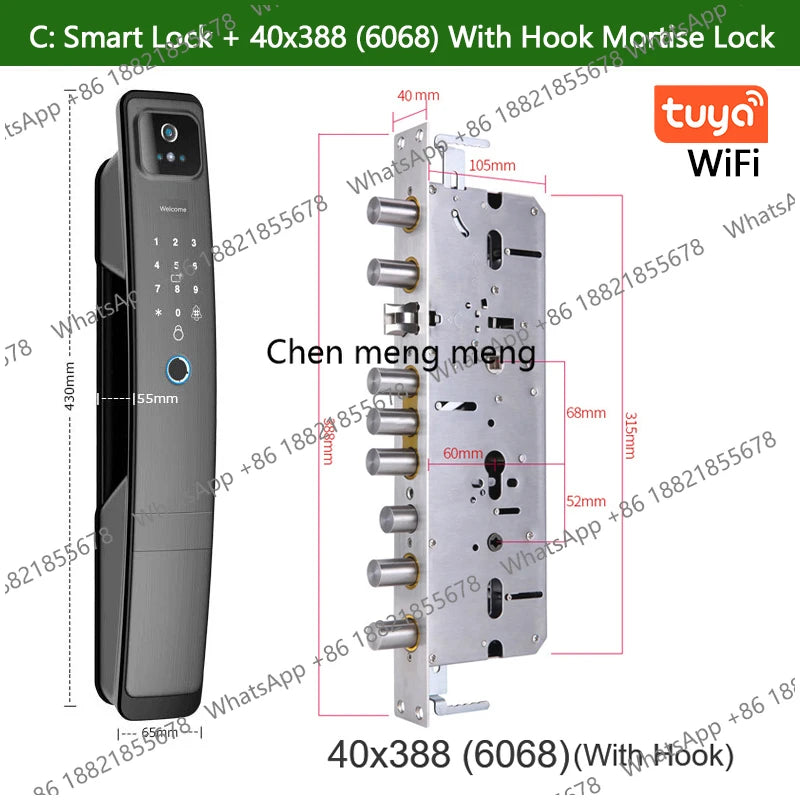DF5 Tuya WiFi Camera Smart Lock 3D Face Recognition Digital Fingerprint Electronic Tuya Smart Door Lock APP/Key/Card