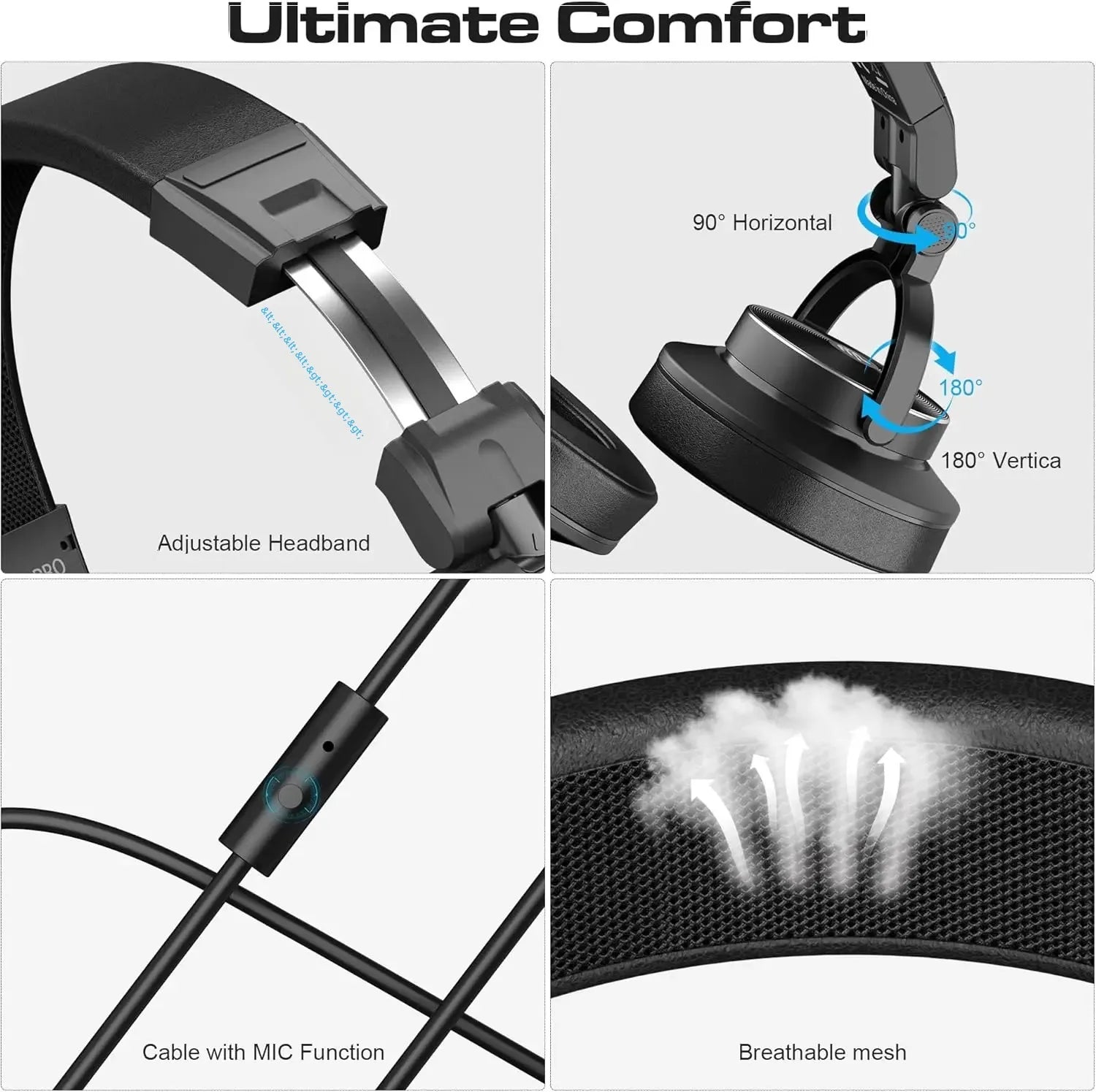 Studio Headphones - Over-Ear Professional Audio Monitoring (Black) Tidesmit
