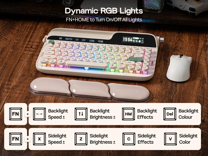 EPOMAKER Glyph 75% ANSI US Layout Wired/2.4Ghz/BT Wireless Typewriter Retro Mechanical Keyboard with TFT Screen & Rotary Knob