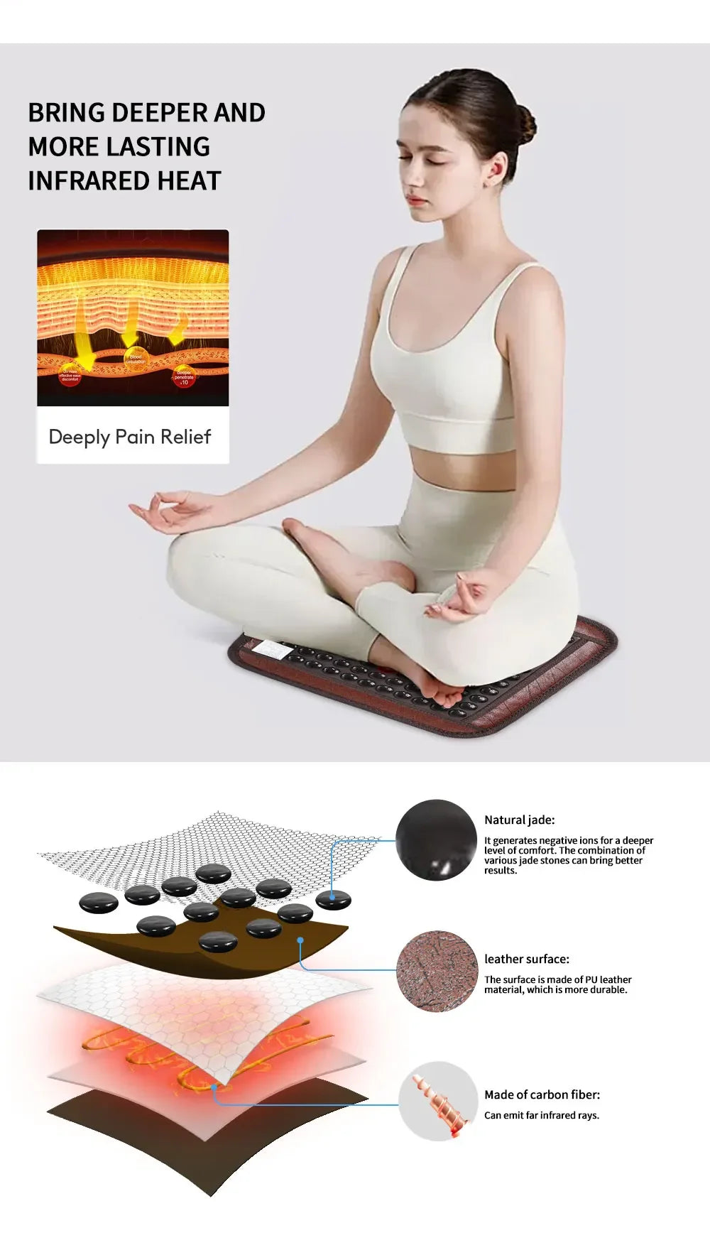 Infrared Jade Massage Cushion | Heated Tourmaline Deep Tissue Support Massage Cushion Tidesmit