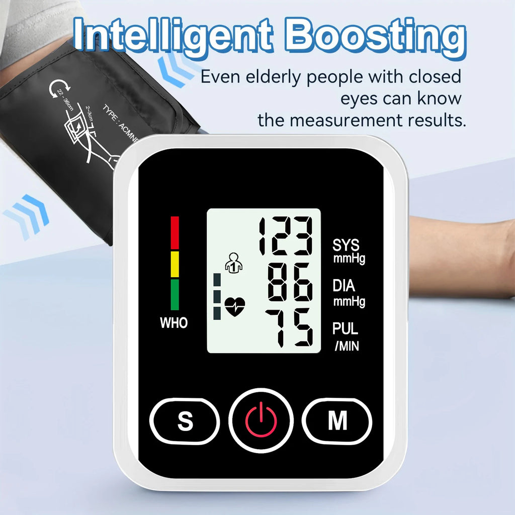 Arm Blood Pressure Monitor LCD Pressure Sensor Monitor BP Automatic Tonometer Digital Tensiometer LED Display Cuff Heart