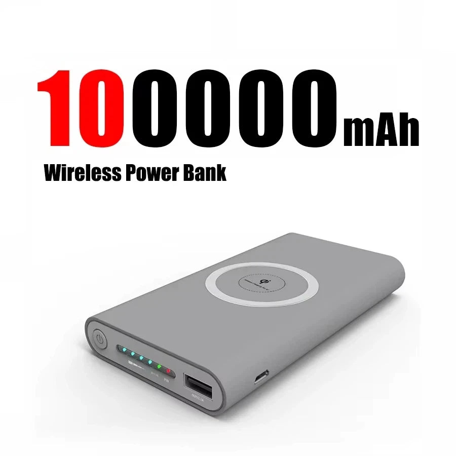 Portable Fast Charging Power Bank - High-Capacity Travel Battery Pack Grey 100000mAh Tidesmit